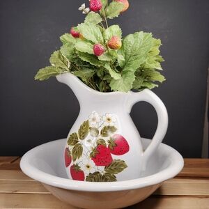 Mccoy Stonewear Strawberry Pitcher with Bowl
